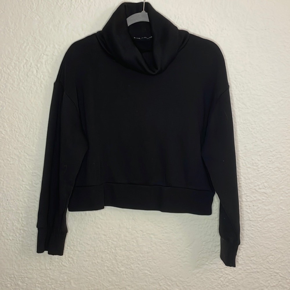 Zara black hoodie material cowl neck top